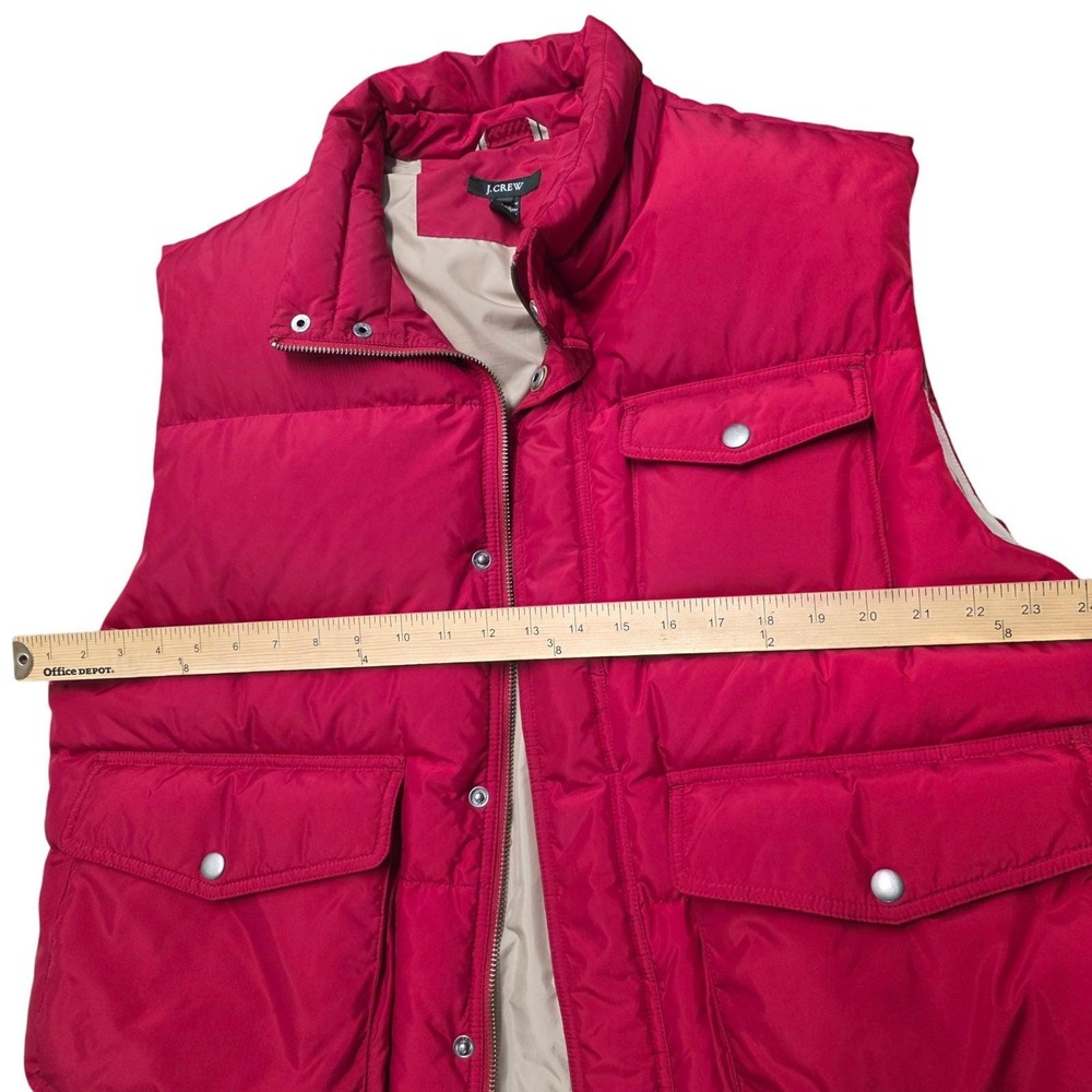 Vtg J Crew Red Down Puffer Vest Mens XL Quilted Pockets Zip Front Insulated - Picture 5 of 6